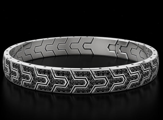 RARE PRINCE by CARAT SUTRA | Classy Black Iced Bracelet for Men | 925 Silver Bracelet | Men's Jewelry | With Certificate of Authenticity and 925 Hallmark