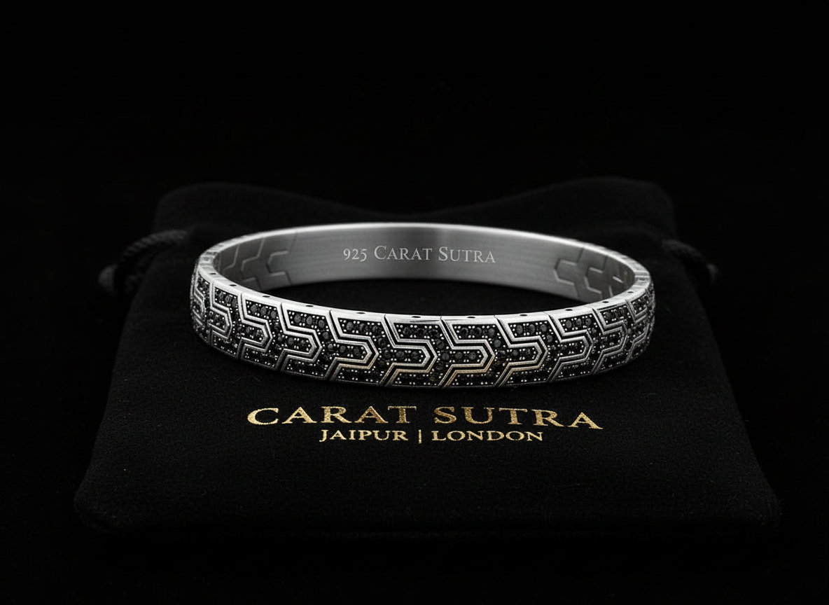 RARE PRINCE by CARAT SUTRA | Classy Black Zircon Bracelet for Men | 925 Silver Bracelet | Men's Jewelry | With Certificate of Authenticity and 925 Hallmark