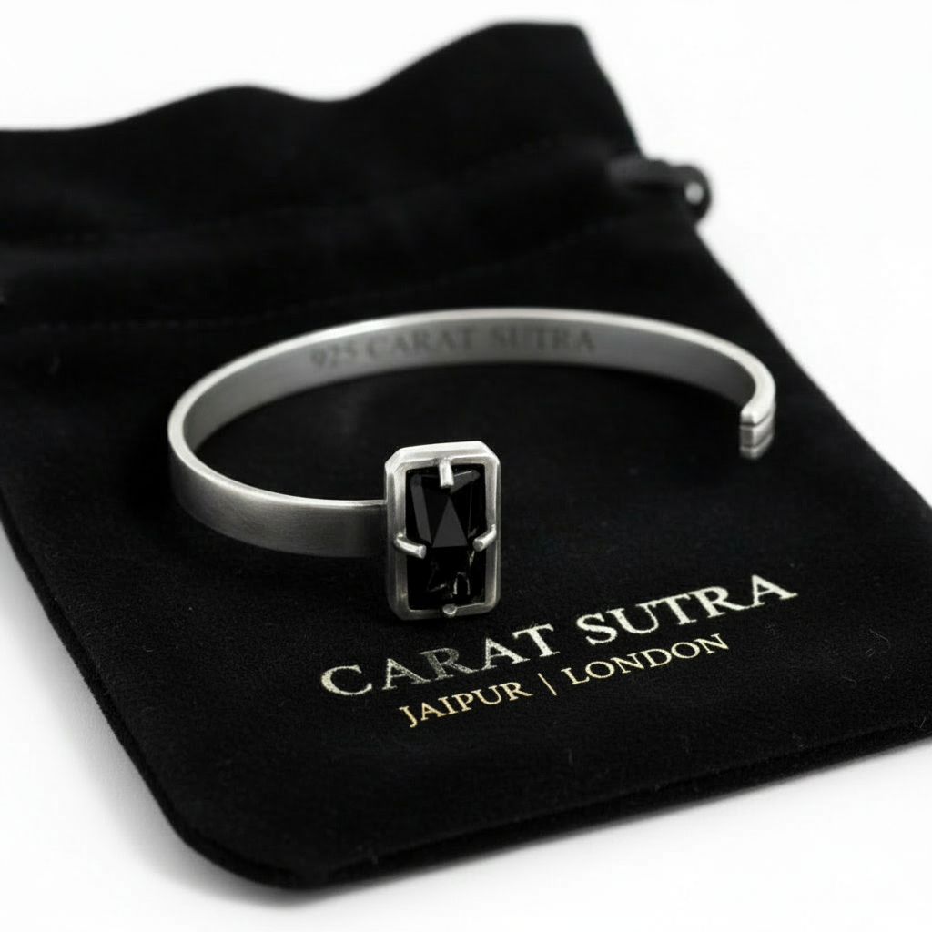 RARE PRINCE by CARAT SUTRA |  Natural Black Onyx Bracelet for Men | 925 Sterling Silver Bracelet | Men's Jewelry | With Certificate of Authenticity and 925 Hallmark