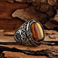 RARE PRINCE by CARAT SUTRA | Unique Designed Turkish Style Ring with Natural Tiger Eye  | 925 Sterling Silver Oxidized Ring | Men's Jewelry | With Certificate of Authenticity and 925 Hallmark
