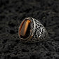 RARE PRINCE by CARAT SUTRA | Unique Designed Turkish Style Ring with Natural Tiger Eye  | 925 Sterling Silver Oxidized Ring | Men's Jewelry | With Certificate of Authenticity and 925 Hallmark
