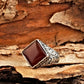 RARE PRINCE by CARAT SUTRA | Unique Turkish Style Ring with Natural Red Agate  | 925 Sterling Silver Oxidized Ring | Men's Jewelry | With Certificate of Authenticity and 925 Hallmark