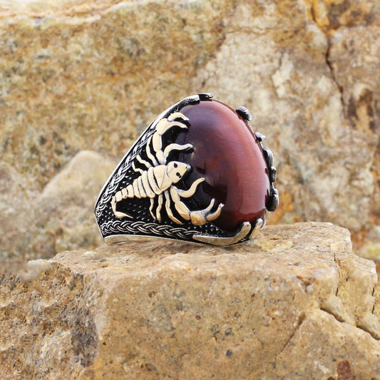 RARE PRINCE by CARAT SUTRA | Unique Designed Turkish Style Ring with Natural Tiger Eye  | 925 Sterling Silver Oxidized Ring | Men's Jewelry | With Certificate of Authenticity and 925 Hallmark