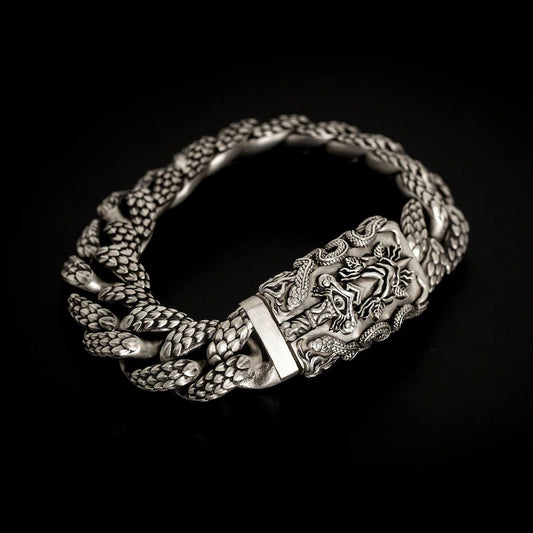 RARE PRINCE by CARAT SUTRA | 16mm Wide Solid Snake Textured Miami Cuban Link Bracelet | Oxidised 925 Sterling Silver Bracelet | Men's Jewelry | With Certificate of Authenticity and 925 Hallmark