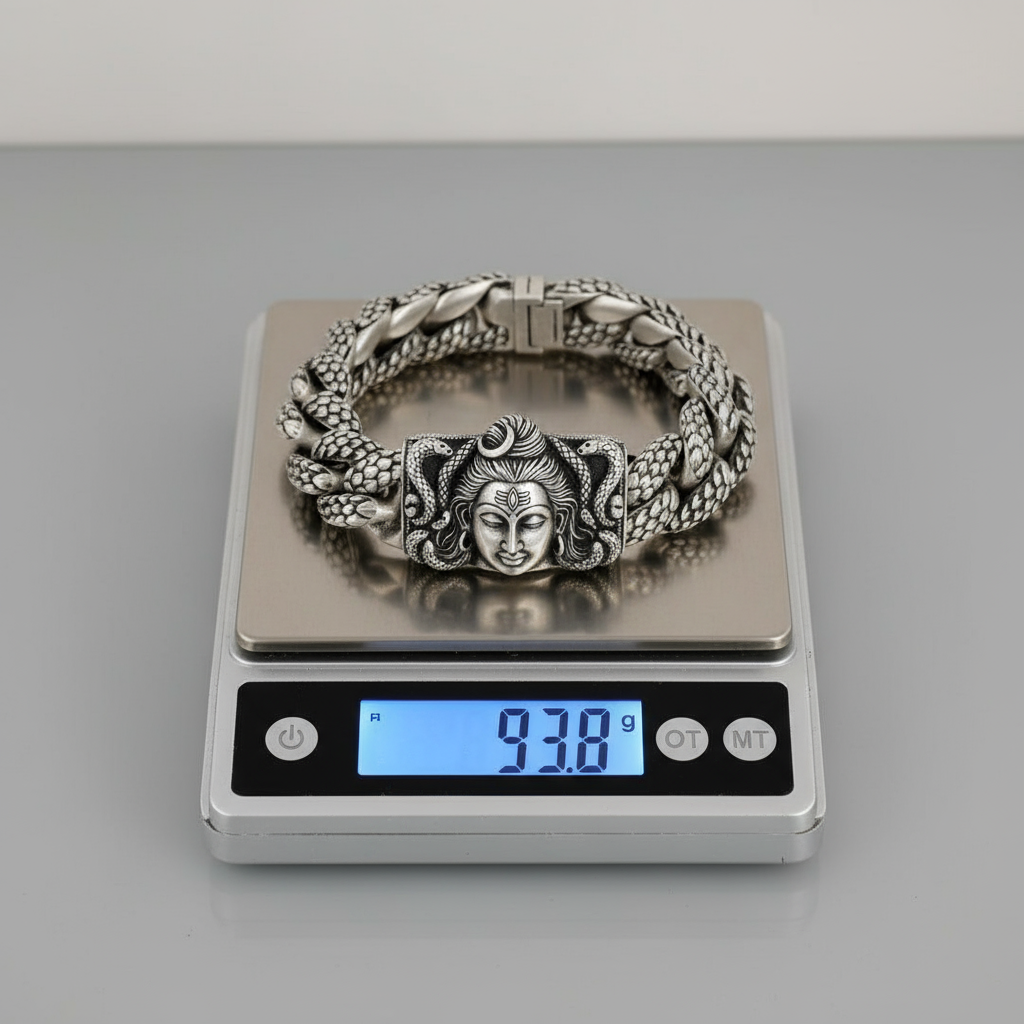 18mm wide Solid. 925 sterling silver bracelet with Mahadev Face, oxidized Cuban design | Sterling Silver Bracelet | With Certificate of Authenticity and 925 Hallmark
