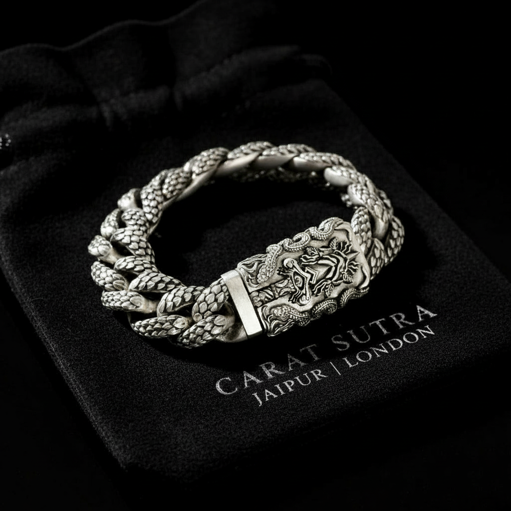 16mm wide Solid. 925 sterling silver bracelet with Snake Textured and Dagger oxidized Cuban design | Sterling Silver Bracelet | With Certificate of Authenticity and 925 Hallmark