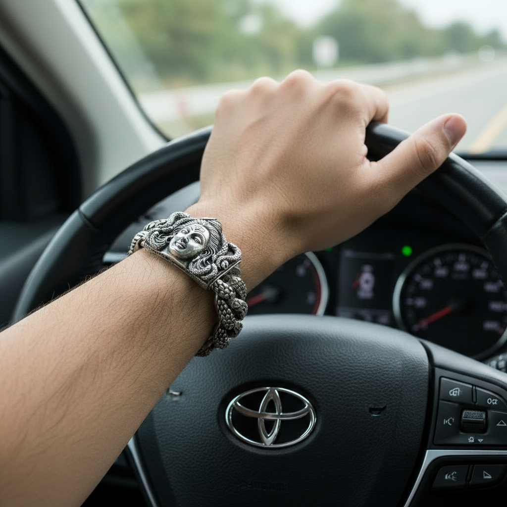 18mm wide Solid. 925 sterling silver bracelet with Mahadev Face, oxidized Cuban design | Sterling Silver Bracelet | With Certificate of Authenticity and 925 Hallmark