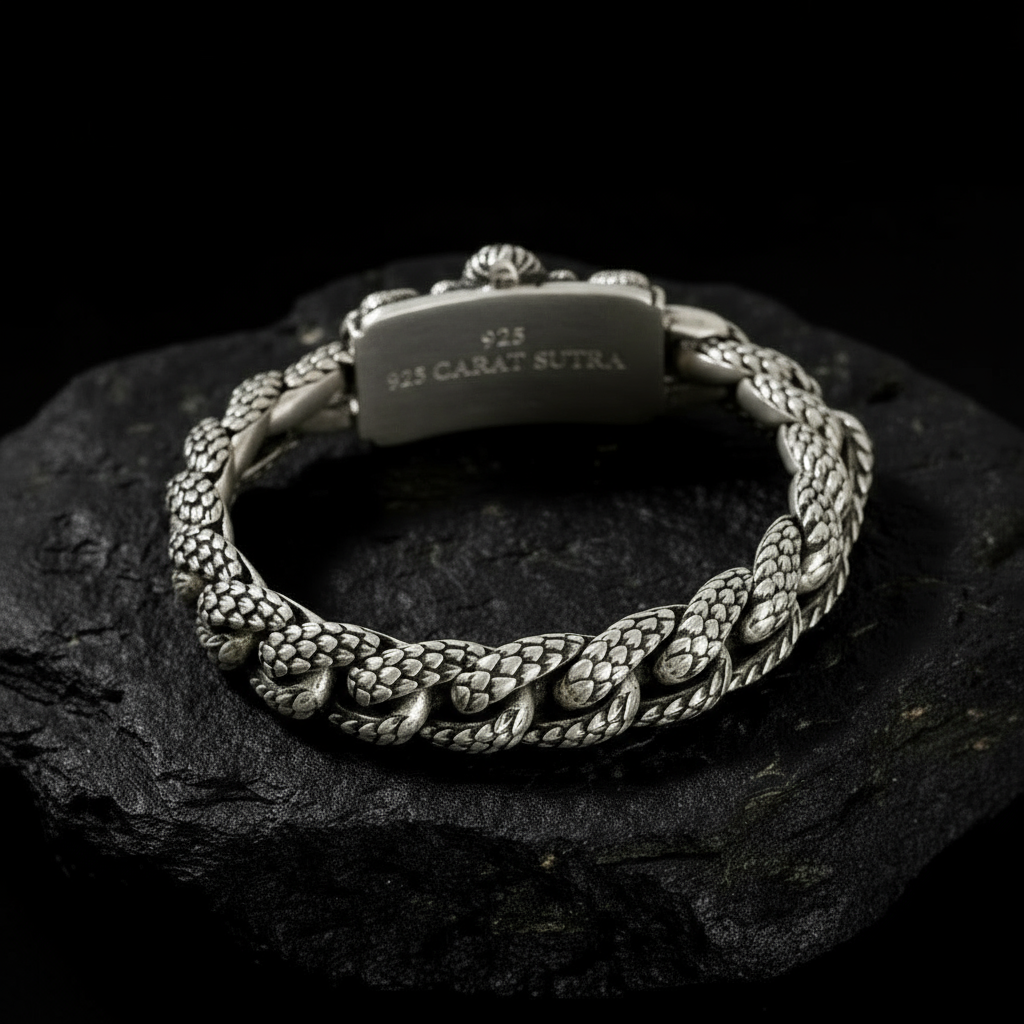 18mm wide Solid. 925 sterling silver bracelet with Mahadev Face, oxidized Cuban design | Sterling Silver Bracelet | With Certificate of Authenticity and 925 Hallmark