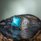 RARE PRINCE by CARAT SUTRA | Unique Designed Turkish Style Ring with Natural Irani Origin Turquoise | 925 Sterling Silver Oxidized Ring |With Certificate of Authenticity and 925 Hallmark