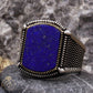 RARE PRINCE by CARAT SUTRA | Unique Turkish Style Ring with Natural Blue Lapis Lazuli | 925 Sterling Silver Oxidized Ring | Men's Jewelry | With Certificate of Authenticity and 925 Hallmark