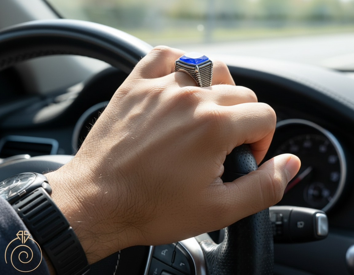 RARE PRINCE by CARAT SUTRA | Unique Turkish Style Ring with Natural Blue Lapis Lazuli | 925 Sterling Silver Oxidized Ring | Men's Jewelry | With Certificate of Authenticity and 925 Hallmark