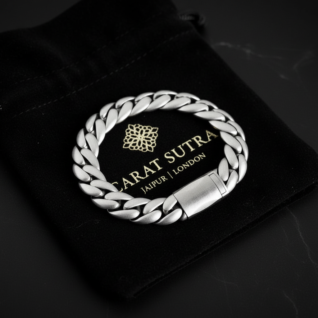 RARE PRINCE by CARAT SUTRA | 16mm Wide Matt Finish Solid Miami Cuban Link Bracelet 925 Sterling Silver Bracelet | Men's Jewelry | With Certificate of Authenticity and 925 Hallmark