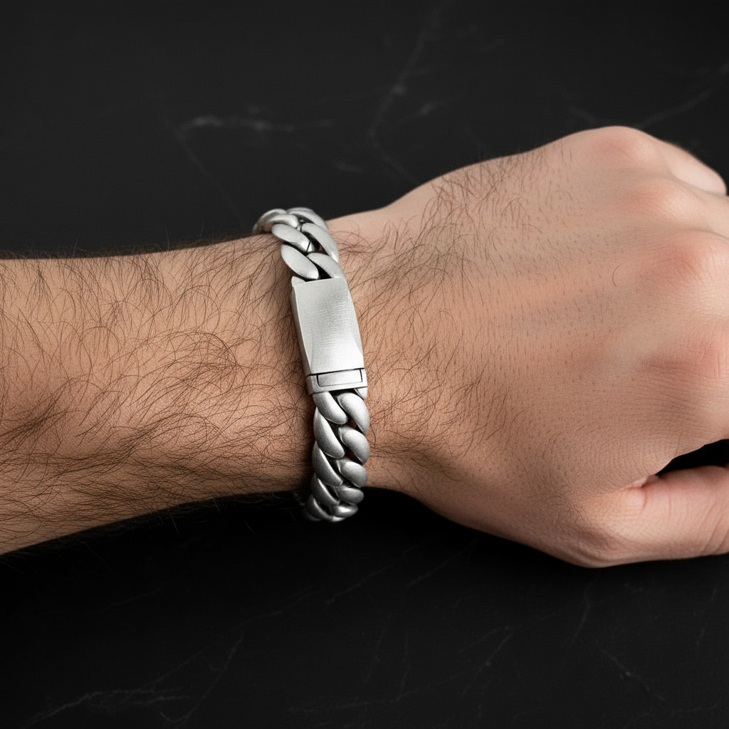 RARE PRINCE by CARAT SUTRA | 16mm Wide Matt Finish Solid Miami Cuban Link Bracelet 925 Sterling Silver Bracelet | Men's Jewelry | With Certificate of Authenticity and 925 Hallmark