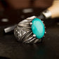 RARE PRINCE by CARAT SUTRA | Unique Designed Turkish Style Ring with Natural Irani Turquoise (Firoza) | 925 Sterling Silver Oxidized Ring | Men's Jewelry | With Certificate of Authenticity and 925 Hallmark