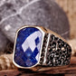 RARE PRINCE by CARAT SUTRA | Unique Turkish Style Ring with Natural Blue Lapis Lazuli | 925 Sterling Silver Oxidized Ring | Men's Jewelry | With Certificate of Authenticity and 925 Hallmark
