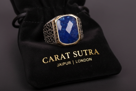 RARE PRINCE by CARAT SUTRA | Unique Turkish Style Ring with Natural Blue Lapis Lazuli | 925 Sterling Silver Oxidized Ring | Men's Jewelry | With Certificate of Authenticity and 925 Hallmark