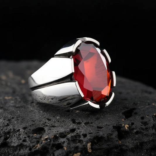 RARE PRINCE by CARAT SUTRA | Unique Turkish Style Ring with Natural Gomed | 925 Sterling Silver Oxidized Ring | Men's Jewelry | With Certificate of Authenticity and 925 Hallmark