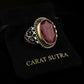 RARE PRINCE by CARAT SUTRA | Unique Designed Turkish Style Heavy Ring with Natural Red Ruby | 22kt Gold Micron Plated 925 Sterling Silver Oxidized Ring | Men's Jewelry | With Certificate of Authenticity and 925 Hallmark