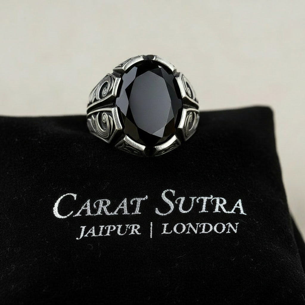 Unique Turkish Style Ring with Natural Black Onyx | Black Rhodium & Gold Plated 925 Sterling Silver Ring | Men's Jewelry | With Certificate of Authenticity and 925 Hallmark