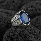 RARE PRINCE by CARAT SUTRA | Unique Turkish Style Ring with Srilankan Blue Sapphire | 925 Sterling Silver Oxidized Ring | Men's Jewelry | With Certificate of Authenticity and 925 Hallmark