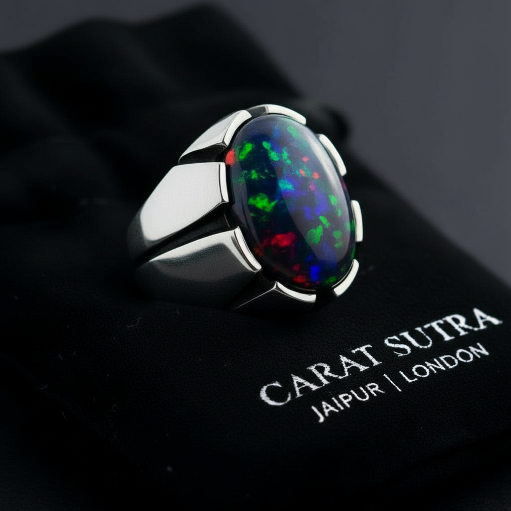 Unique Designed Turkish Style Ring with 12ct Natural Fire Black Opal | 925 Sterling Silver Oxidized Ring | With Certificate of Authenticity and 925 Hallmark