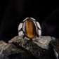 RARE PRINCE by CARAT SUTRA | Unique Designed Turkish Style Ring with Natural Tiger Eye  | 925 Sterling Silver Oxidized Ring | Men's Jewelry | With Certificate of Authenticity and 925 Hallmark