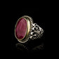 RARE PRINCE by CARAT SUTRA | Unique Designed Turkish Style Heavy Ring with Natural Red Ruby | 22kt Gold Micron Plated 925 Sterling Silver Oxidized Ring | Men's Jewelry | With Certificate of Authenticity and 925 Hallmark