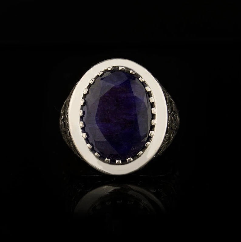 RARE PRINCE by CARAT SUTRA | Unique Designed Turkish Style Ring with S Sapphire, 925 Sterling Silver Oxidized Ring | Men's Jewelry | With Certificate of Authenticity and 925 Hallmark
