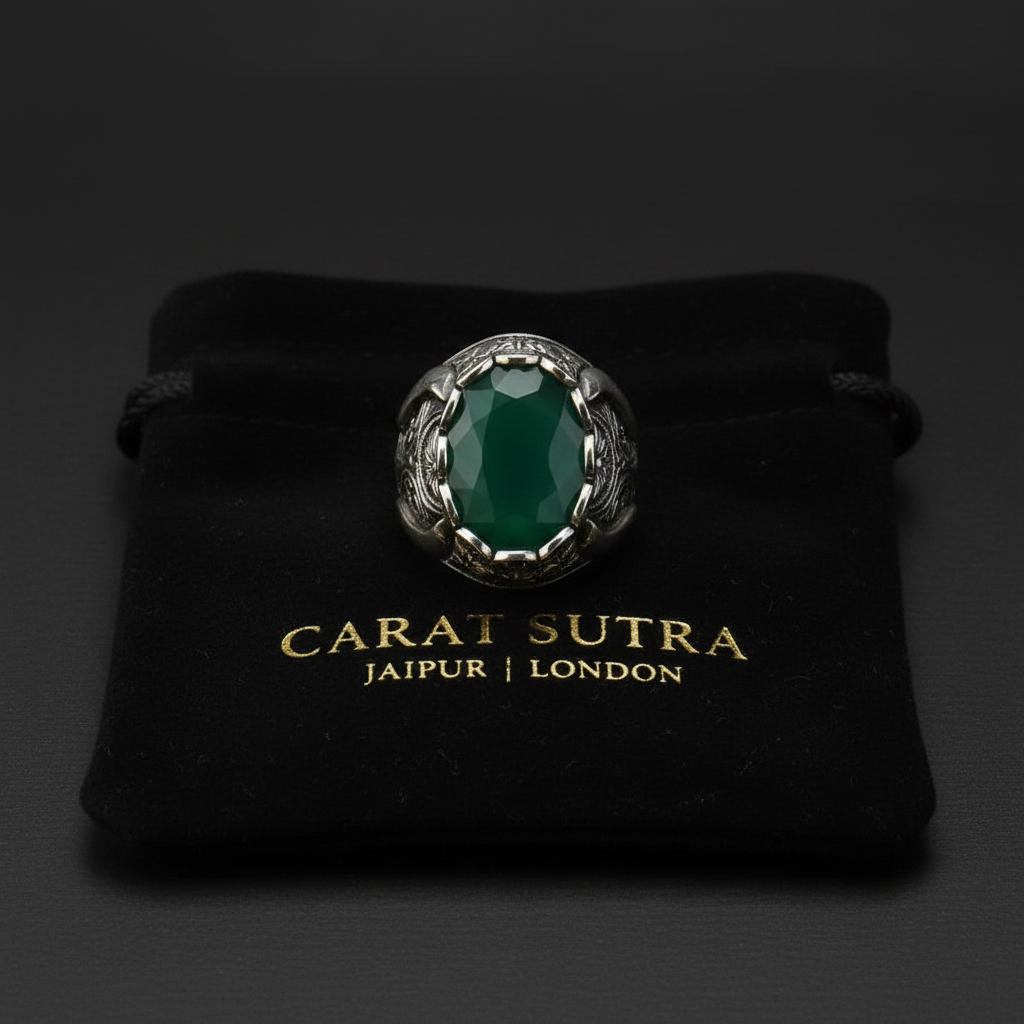 RARE PRINCE by CARAT SUTRA | Unique Designed Turkish Style Ring with Emerald | 925 Sterling Silver Oxidized Ring | Men's Jewelry | With Certificate of Authenticity and 925 Hallmark - caratsutra