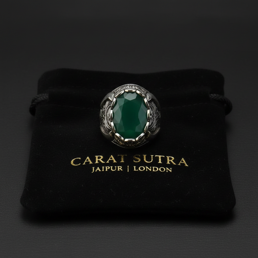 RARE PRINCE by CARAT SUTRA | Unique Designed Turkish Style Ring with Emerald | 925 Sterling Silver Oxidized Ring | Men's Jewelry | With Certificate of Authenticity and 925 Hallmark - caratsutra