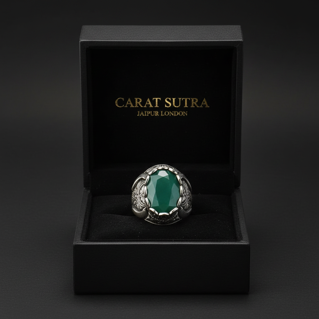 RARE PRINCE by CARAT SUTRA | Unique Designed Turkish Style Ring with Emerald | 925 Sterling Silver Oxidized Ring | Men's Jewelry | With Certificate of Authenticity and 925 Hallmark - caratsutra