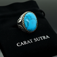 RARE PRINCE by CARAT SUTRA | Unique Designed Turkish Style Ring with Natural Irani Turquoise (Firoza) | 925 Sterling Silver Oxidized Ring | Men's Jewelry | With Certificate of Authenticity and 925 Hallmark