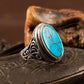 RARE PRINCE by CARAT SUTRA | Unique Designed Turkish Style Ring with Natural Irani Turquoise (Firoza)| 925 Sterling Silver Oxidized Ring | Men's Jewelry | With Certificate of Authenticity and 925 Hallmark