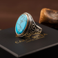 RARE PRINCE by CARAT SUTRA | Unique Designed Turkish Style Ring with Natural Irani Turquoise (Firoza)| 925 Sterling Silver Oxidized Ring | Men's Jewelry | With Certificate of Authenticity and 925 Hallmark - caratsutra