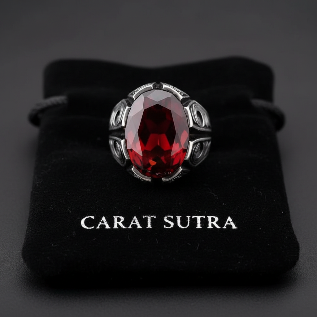 RARE PRINCE by CARAT SUTRA | Unique Turkish Style Ring with Natural Gomed | 925 Sterling Silver Oxidized Ring | Men's Jewelry | With Certificate of Authenticity and 925 Hallmark