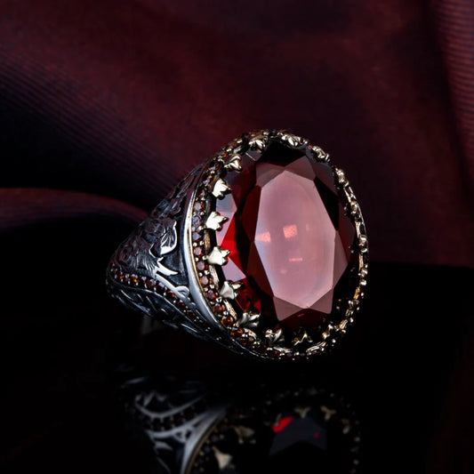 RARE PRINCE by CARAT SUTRA | Unique Designed Ring with Natural Red Ruby | 925 Sterling Silver Oxidized Ring | Men's Jewelry | With Certificate of Authenticity and 925 Hallmark