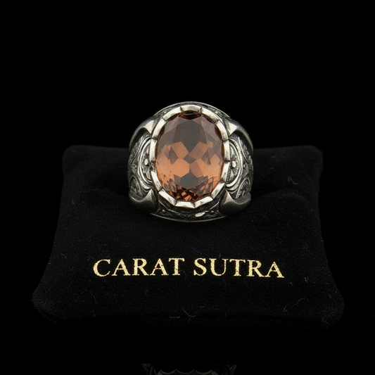 RARE PRINCE by CARAT SUTRA | Unique Turkish Style Ring with Natural Gomed | 925 Sterling Silver Oxidized Ring | Men's Jewelry | With Certificate of Authenticity and 925 Hallmark