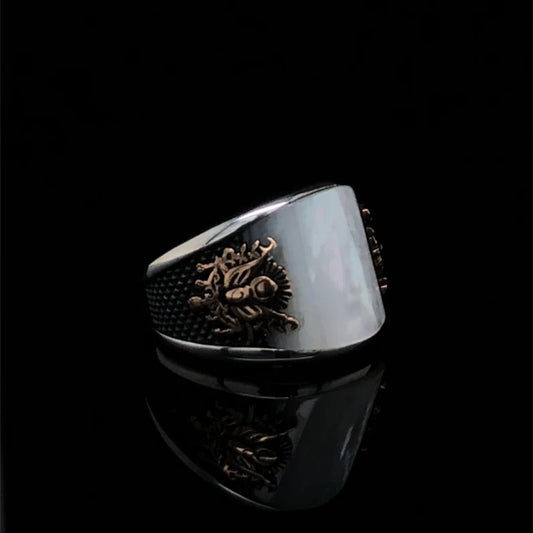 Unique Designed Turkish Style Curved Ring with Mother Of Pearl | 925 Sterling Silver Ring |With Certificate of Authenticity and 925 Hallmark
