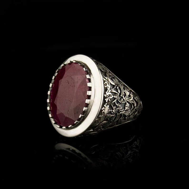 Copy of RARE PRINCE by CARAT SUTRA | Unique Designed Turkish Style Heavy Ring with Natural Red Ruby | 22kt Gold Micron Plated 925 Sterling Silver Oxidized Ring | Men's Jewelry | With Certificate of Authenticity and 925 Hallmark