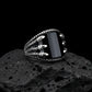 RARE PRINCE by CARAT SUTRA | Unique Designed Turkish Style Curved Ring with Natural Black Onyx | 925 Sterling Silver Ring | Men's Jewelry | With Certificate of Authenticity and 925 Hallmark