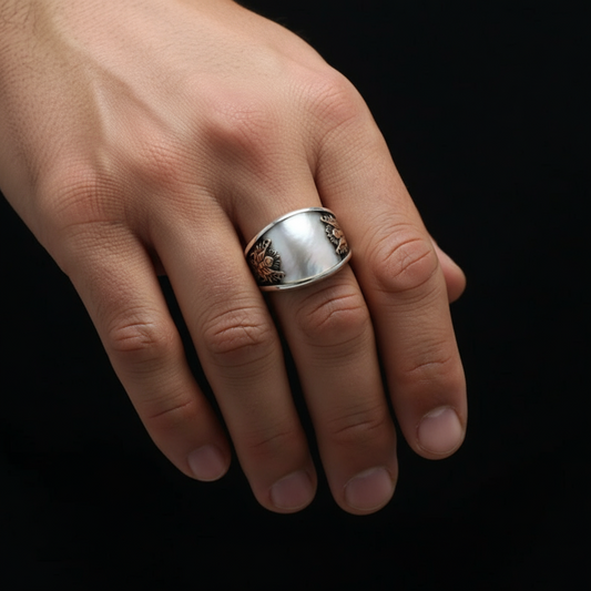 Unique Designed Turkish Style Curved Ring with Mother Of Pearl | 925 Sterling Silver Ring |With Certificate of Authenticity and 925 Hallmark