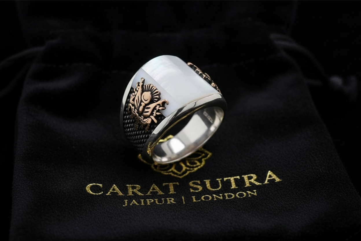 Unique Designed Turkish Style Curved Ring with Mother Of Pearl | 925 Sterling Silver Ring |With Certificate of Authenticity and 925 Hallmark - caratsutra