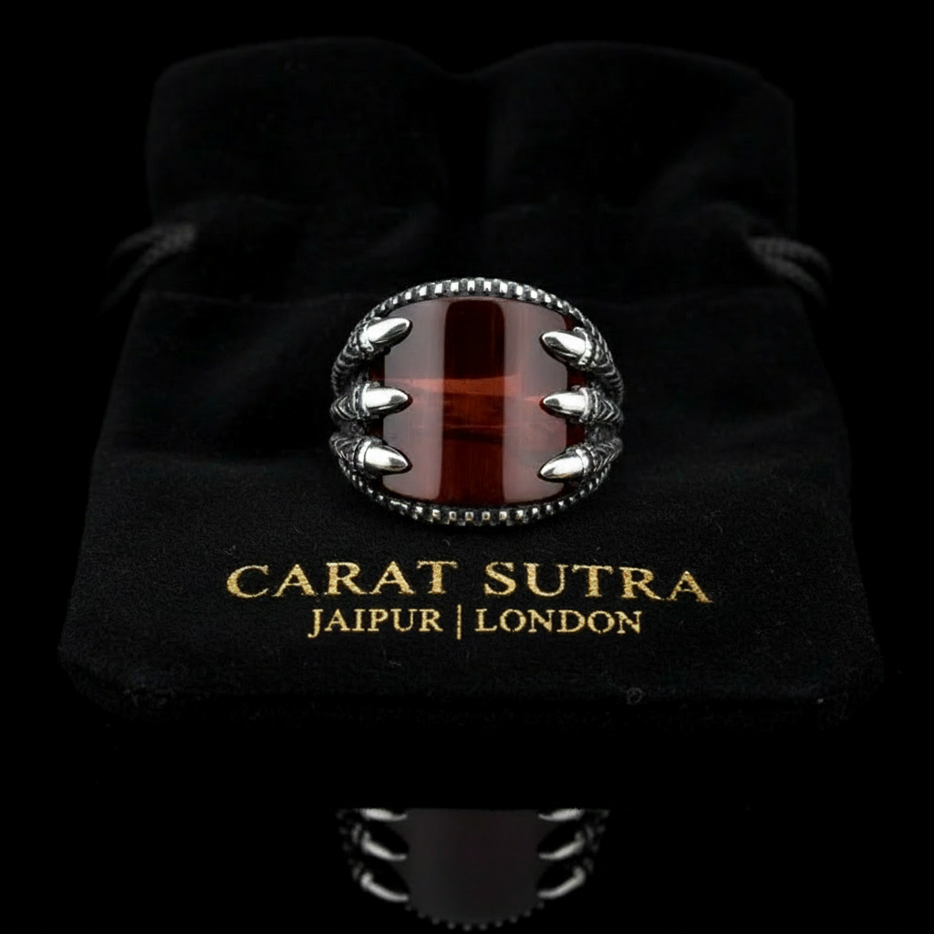 RARE PRINCE by CARAT SUTRA | Unique Designed Turkish Style Curved Ring with Natural Gomed | 925 Sterling Silver Ring | Men's Jewelry | With Certificate of Authenticity and 925 Hallmark