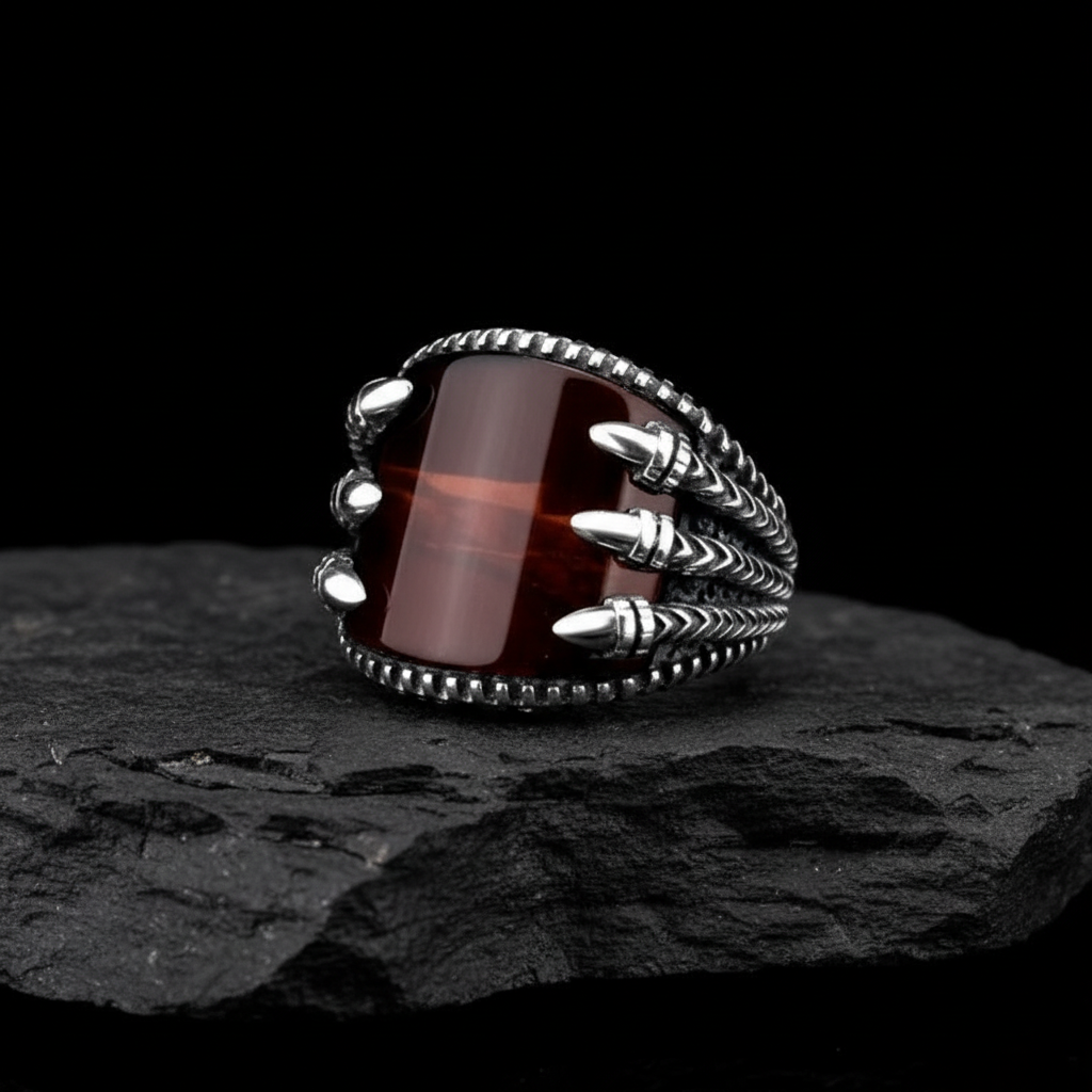 RARE PRINCE by CARAT SUTRA | Unique Designed Turkish Style Curved Ring with Natural Gomed | 925 Sterling Silver Ring | Men's Jewelry | With Certificate of Authenticity and 925 Hallmark