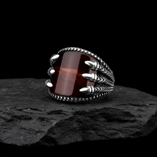 RARE PRINCE by CARAT SUTRA | Unique Designed Turkish Style Curved Ring with Natural Gomed | 925 Sterling Silver Ring | Men's Jewelry | With Certificate of Authenticity and 925 Hallmark