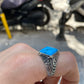 RARE PRINCE by CARAT SUTRA | Unique Designed Turkish Style Ring with Natural Irani Turquoise (Firoza) | 925 Sterling Silver Oxidized Ring | Men's Jewelry | With Certificate of Authenticity and 925 Hallmark