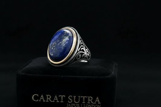 RARE PRINCE by CARAT SUTRA | Unique Turkish Style Ring with Natural Blue Lapis Lazuli | 925 Sterling Silver Oxidized Ring | Men's Jewelry | With Certificate of Authenticity and 925 Hallmark