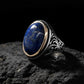RARE PRINCE by CARAT SUTRA | Unique Turkish Style Ring with Natural Blue Lapis Lazuli | 925 Sterling Silver Oxidized Ring | Men's Jewelry | With Certificate of Authenticity and 925 Hallmark
