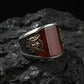 RARE PRINCE by CARAT SUTRA | Unique Turkish Style Curved Ring with Red Agate | 925 Sterling Silver Oxidized Ring | Men's Jewelry | With Certificate of Authenticity and 925 Hallmark
