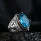 RARE PRINCE by CARAT SUTRA | Exclusively Designed Ring with Blue Topaz | 925 Sterling Silver Oxidized Ring | Men's Jewelry | With Certificate of Authenticity and 925 Hallmark